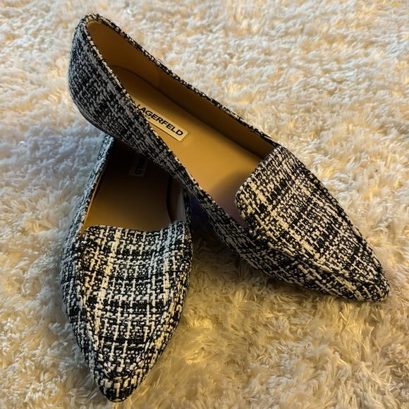 Karl Lagerfeld Paris Black White Tweed Destine Loafer Flat Shoe Size 8 - Picture 1 of 6